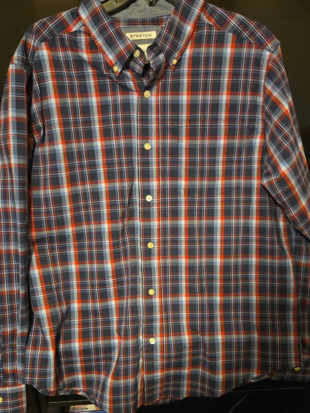 Haggar Navy and Red Plaid Button-Down Shirt